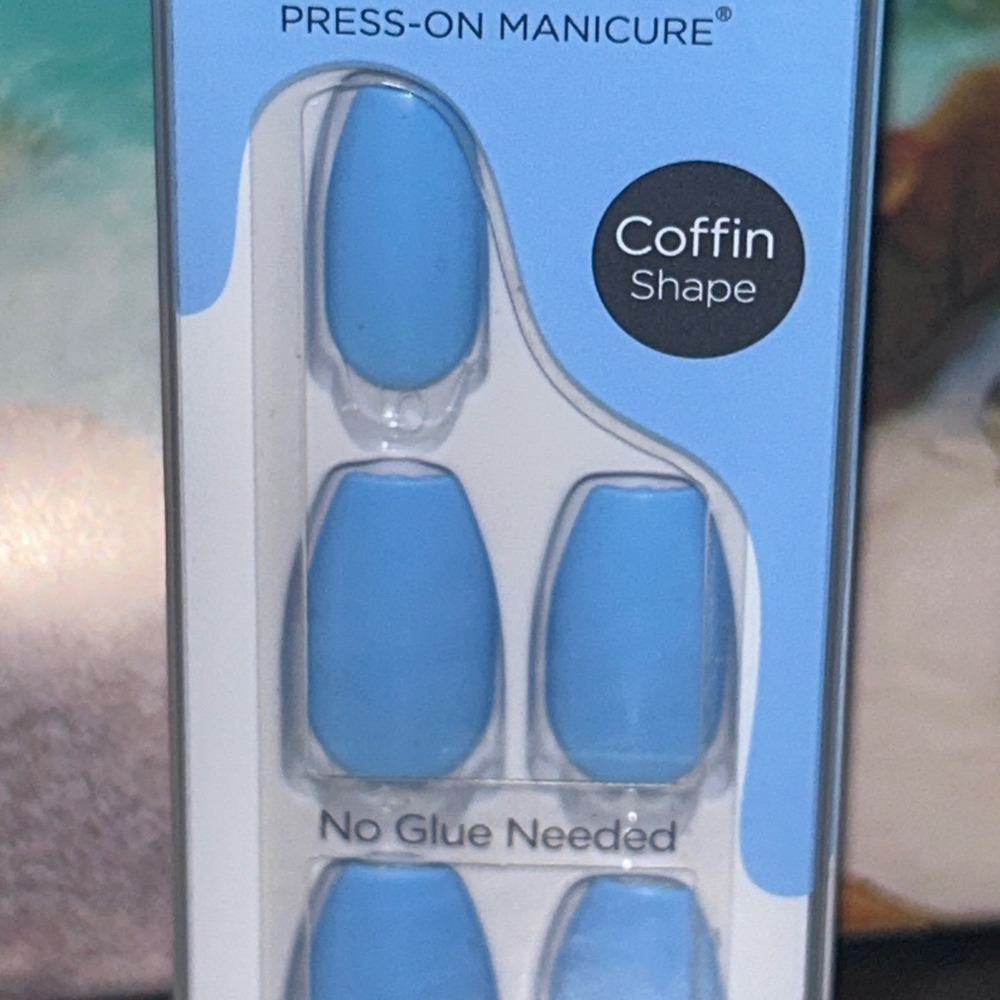 imPRESS Color Press On Manicure Nails Medium Coffin Shape Serene Blue 513